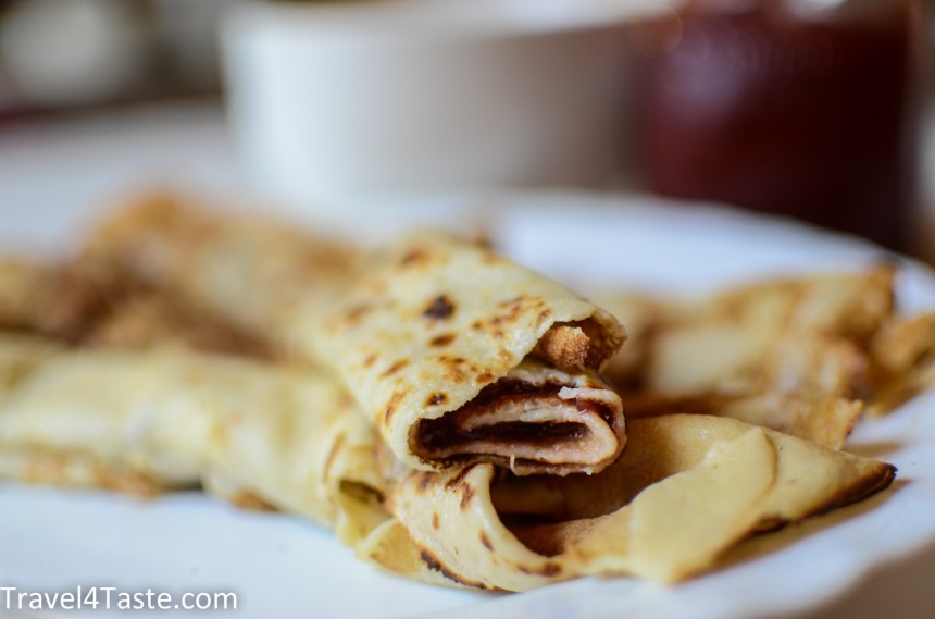 Crêpes (Pancakes) with Strawberry Jam & Yogurt