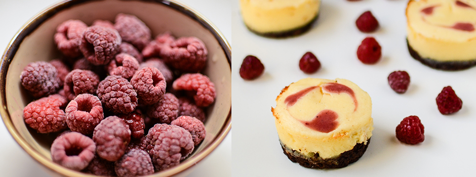 Cupcakes: Mascarpone & Ricotta Cheesecake on Chocolate  with Raspberry Hearts