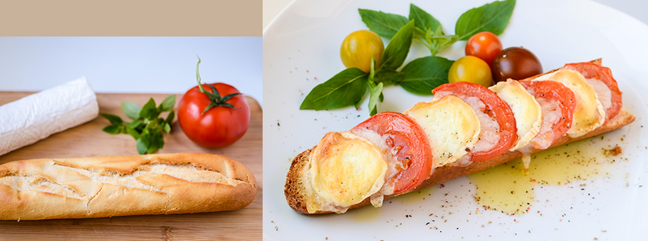 Toasted bread with Goat Cheese, Tomatoes and Basil