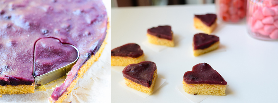 Heart Shaped Little Cakes with Jelly Fruits