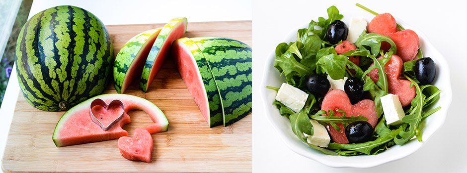 Roquette Salad with Watermelon, Feta Cheese & Lime & Honey Dressing