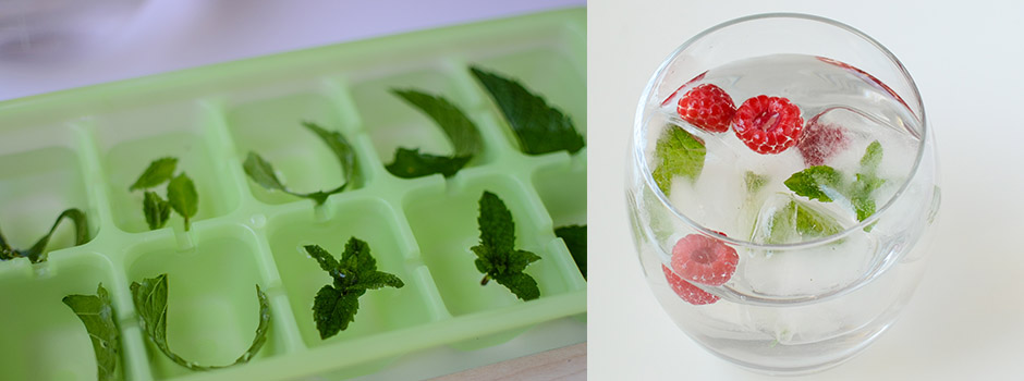 Ice cubes with mint leaves