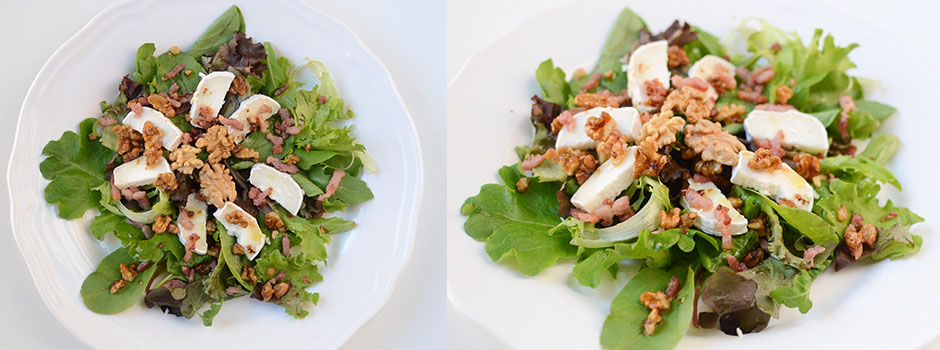 Salad with goat cheese, walnuts and bacon