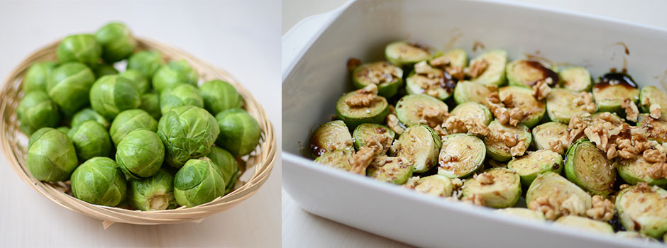 Brussels Sprouts Baked with Walnuts in Honey & Balsamic Vinegar