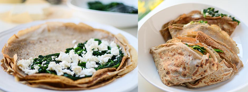 Buckwheat Crepes with Spinach & Feta cheese.