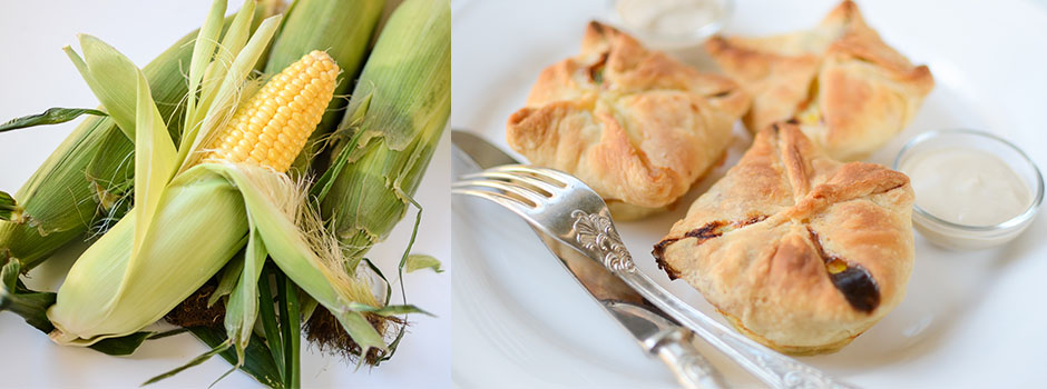 Puff Pastry Pockets with Salmon, Green Peas & Corn